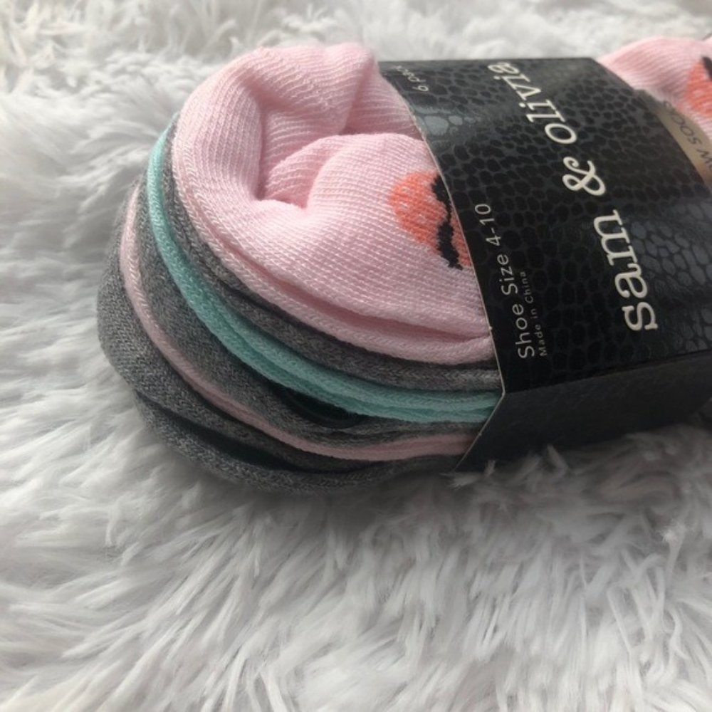 NWT STRAWBERRY GRAY TEAL AMD PINK  6 PACK NO SHOW SOCKS - Picture 2 of 9